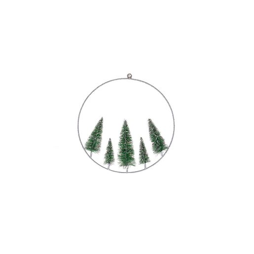 DEKORTREND LED metalni kružni ukras s božićnim drvcima 31 cm, 30 LED, toplo bijela, na baterije