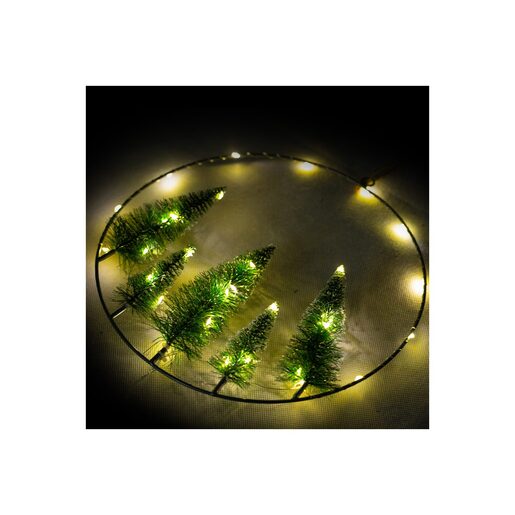 DEKORTREND LED metalni kružni ukras s božićnim drvcima 31 cm, 30 LED, toplo bijela, na baterije