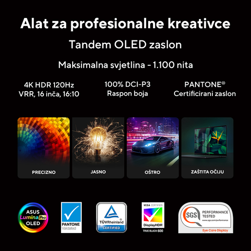 ASUS ProArt P16 H7607BA-SE004X, 90NB16A1-M009A0, 16" 4K OLED Touch 120Hz, NVIDIA RTX Spark N1X, 64GB RAM, 1TB SSD, NVIDIA Blackwell RTX, Windows 11 Pro, laptop - s punjačem