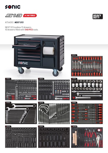 SONIC NEXT S13 HEAVY DUTY (LKW) kolica s alatom, 540 kom., 13 ladica