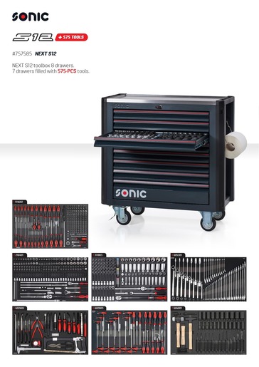 SONIC NEXT S12 kolica s alatom, 545 kom., 8 ladica