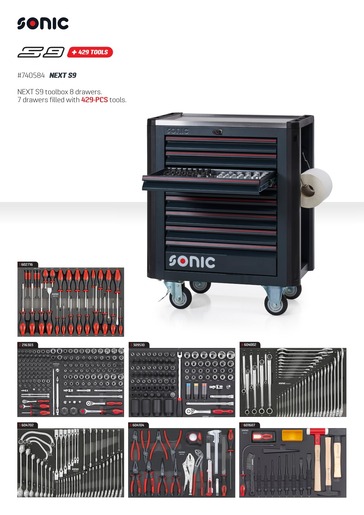 SONIC NEXT S9 kolica s alatom, 429 kom., 8 ladica