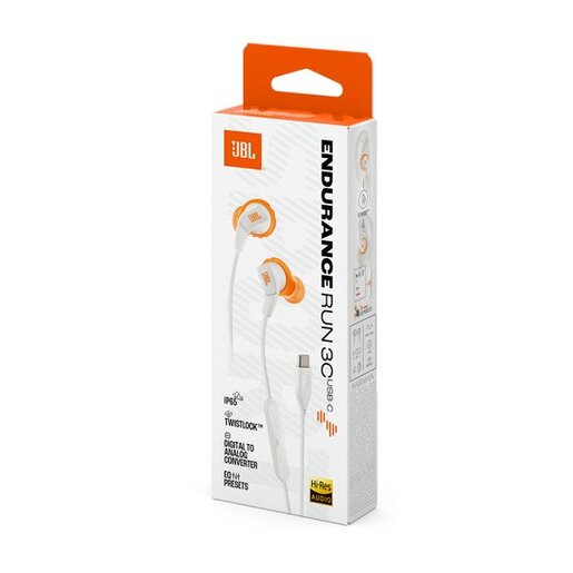 JBL Endurance Run 3 USB-C, In-Ear, žičane slušalice, bijele