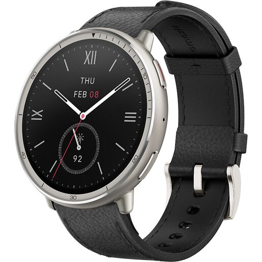 Amazfit Active 2 NFC (Round), 44 mm, crni kožni remen + crveni silikonski remen, pametni sat RA