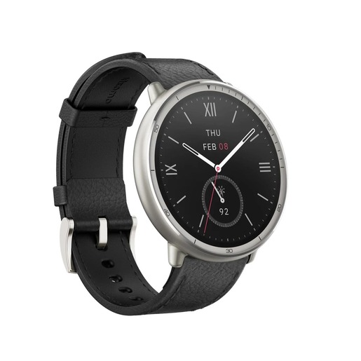 Amazfit Active 2 NFC (Round), 44 mm, crni kožni remen + crveni silikonski remen, pametni sat RA