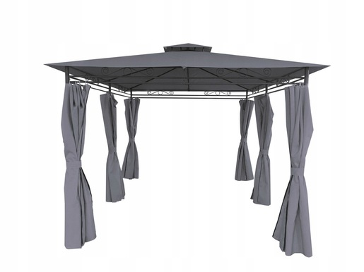 Vrtni paviljon s bočnim zavjesama i mrežom protiv komaraca 3 x 4 x 2,65 m sivi RO