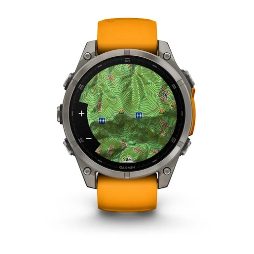 Garmin Fenix 8 Sapphire AMOLED, Titanijski sa silikonskim remenom iskreće narančaste/grafitne boje, 010-02904-11, pametni sat RA