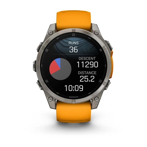 Garmin Fenix 8 Sapphire AMOLED, Titanijski sa silikonskim remenom iskreće narančaste/grafitne boje, 010-02904-11, pametni sat RA