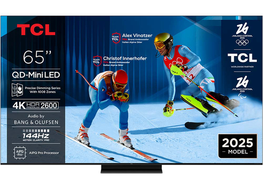 TCL 65" QD-Mini LED TV 65C7K, 4K HDR Premium 2600, Google TV, 144Hz Motion Clarity Pro, Audio by BANG & OLUFSEN RA