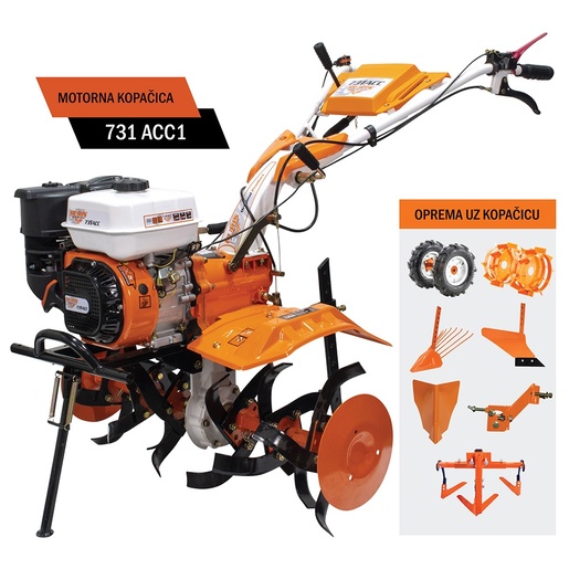 RURIS motorna benzinska kopačica 731ACC1, 208 cm3, 7.5 KS, 86 kg, 3 brzine, vadilica krumpira + jednobrazni plug + kultivator RA