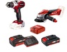 EINHELL set akumulatorska bušilica TE-CD 18 Li E + akumulatorska kutna brusilica TE-AG 18/115 Li + USB prijenosni adapter  + 3,0 Ah Starter Kit + 2,0 Ah baterija - Power X-Change