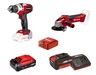 EINHELL set akumulatorska bušilica TE-CD 18 Li E + kutna brusilica TC-AG 18/115 L + Starter Kit 3,0 Ah + 2,6 Ah baterija + USB adapter - Power X-Change