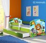 Dječji krevet ACMA s motivom, bočna zelena + ladica   180x80 02 Animals