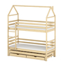Drveni dječji krevet na kat Dalia s tri kreveta i ladicom, 200 x 90 cm, svijetlo drvo