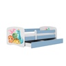 Drveni dječji krevet DINOSAURI s ladicom - 160x80 cm plavi