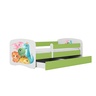 Drveni dječji krevet DINOSAURI s ladicom - 160x80 cm zeleni