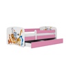 Drveni dječji krevet ŽIVOTINJSKO DRUŠTVO s ladicom - 180x80 cm rozi