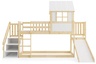 Drveni dječji povišeni krevet Antresola s toboganom I stepenicama - 200x90cm - svijetlo drvo