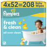 Pampers Fresh Clean vlažne maramice, 4 pakiranja, 208 kom