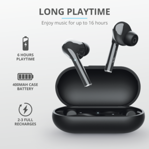 TRUST Nika Touch Bluetooth Wireless Earphones - black, up to6 hours playtime, built-in microphone
