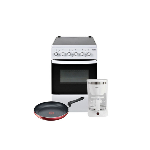 Vivax šporet FC-04502VCF WH + aparat za kafu + Tefal tiganj 30cm