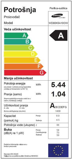 Samsung mašina za pranje i sušenje WD80K5A10OW/LE