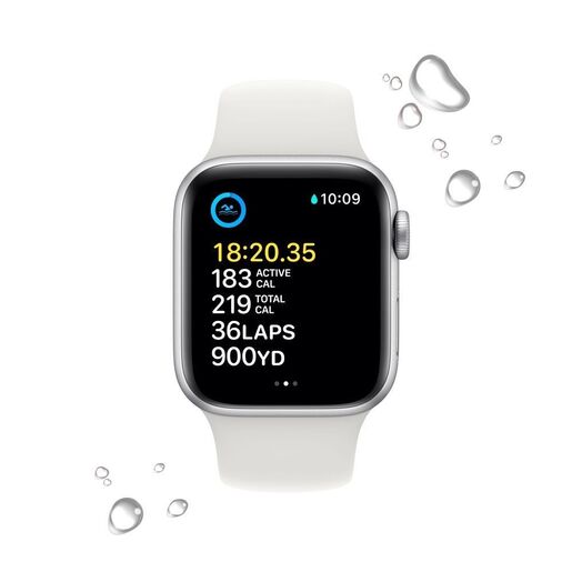 Apple Watch SE2 GPS 44mm, Silver Aluminium Case, White Sport Band - Regular