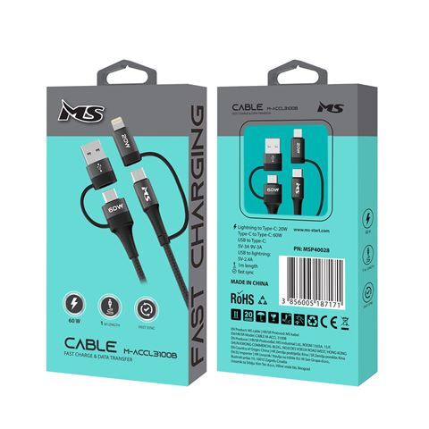 KABL MS USB-A 2.0/C -> USB-C/L, 1m, Crni
