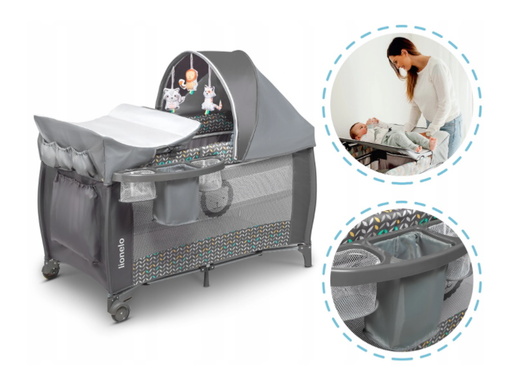 Lionelo dječji prijenosni krevetić Sven PLUS, siva-scandi