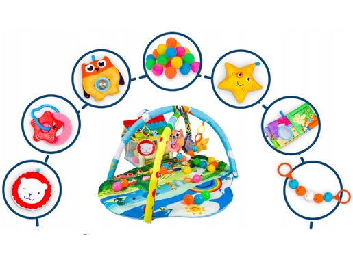 Lionelo dječja podloga za igru - edikativni madrac s igračkama + lopticama Imke