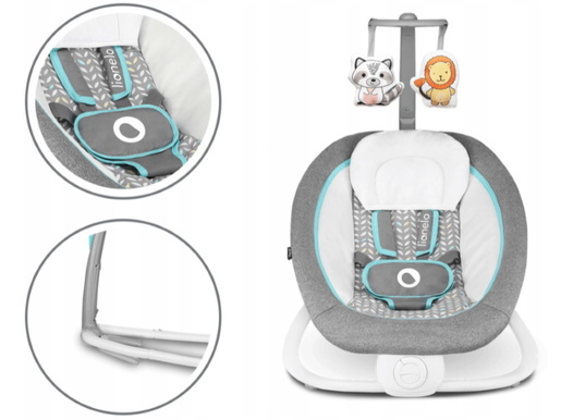 Lionelo dječja zibalica Pascal, 5 melodija, vibriranje, siva-scandi