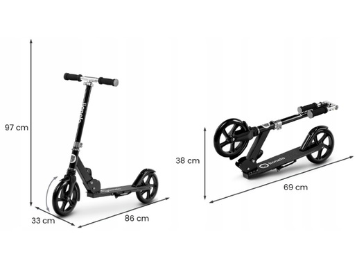 Lionelo romobil Luca, nosivost do 100Kg, za djecu i odrasle, crni