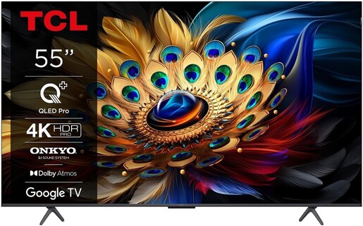 TCL QLED TV 55C655, 4K Ultra HD, Google Smart TV, Motion Clarity, AiPQ PRO PROCESSOR, T-SCREEN PRO, 2.1 ONKYO Dolby Atmos, HDR10+ **MODEL 2024**