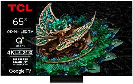 TCL QD-MiniLED QLED TV 65C765, 4K Ultra HD, Google Smart TV, 144Hz Motion Clarity PRO, Game Master Pro 3.0, 2.1 ONKYO Dolby Atmos