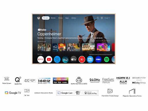 TCL 65A300W NXTFRAME QLED TV 65", Google TV smart, Panel refresh 120 Hz, AIPQ Processor