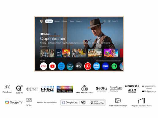TCL 75A300W NXTFRAME QLED TV 75", Google TV smart, Panel refresh 120 Hz, AIPQ Processor