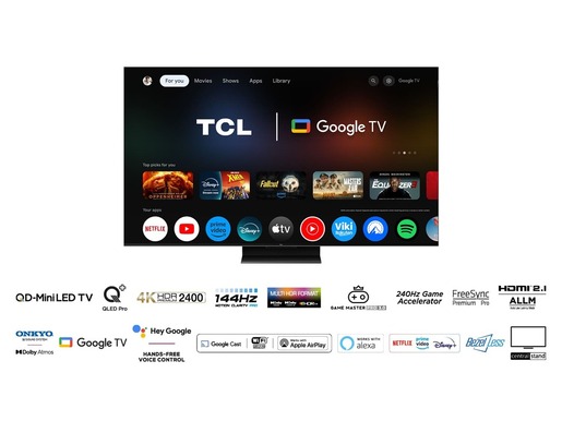 TCL 75C765 Mini LED TV 75" ultra HD, Google TV smart, 144Hz Motion Clarity PRO, Game master