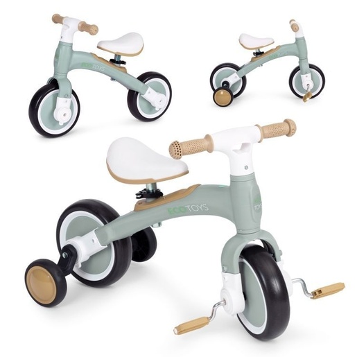 Ecotoys balans bicikl sa pedalama i pomoćnim točkovima 3u1 green
