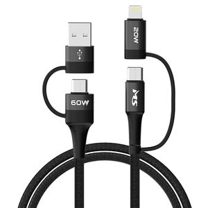 MS USB-A/C ->Type C/Lightning, 4-1, PD, 1m, кабел, black
