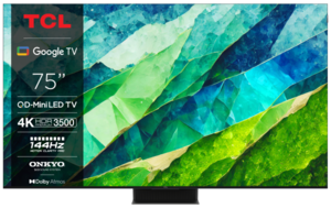 TCL QD-Mini LED TV 75C855, Smart TV, 4К QLED, AiPQ Pro, AMD FreeSync, Dolby Vision IQ, Dolby Atmos, 144 Hz, HDR 3500