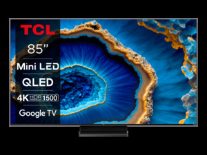 TCL QD-Mini LED TV 85C803, Smart TV, 4К QLED, 144 Hz, AiPQ Pro, Google TV, Dolby Atmos, Dolby Vision IQ, HDR10