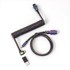 KEYBOARD CABLE KEYCHRON COILED AVIATOR COLORFUL PREMIUM ANGLED (Type-C to Type-C) w/adapter type-A to Type-C, Rainbow black