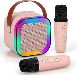 SPEAKERS BLUETOOTH EXTRALINK MINI KARAOKE SET FOR KIDS, x2 MICS+SPEAKER RGB, (BT, AUX, SD CARD) PINK