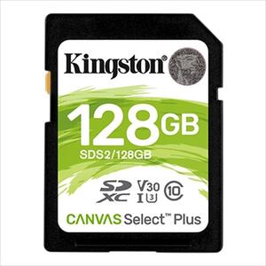 MEMORY CARD KINGSTON SD 128GB CANVAS SELECT PLUS C10 UHS-I, U3, V30, 100mb/s read, SDS2/128GB