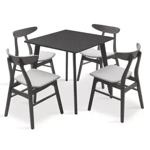 200-000179 Трпезариски сет Benson - Orlean 5 парчиња 80x80x75см во рустикална сива - сива ткаенина