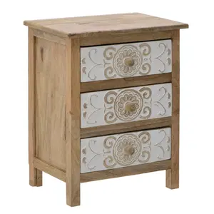 115-002709 Дрвен резбан фиока Inart 3-50-245-0017 природно-бела 49x35x61cm