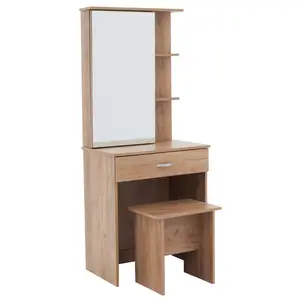 249-000026 Тоалетна маса со огледало Zelia во боја на даб 60x40.5x151cm