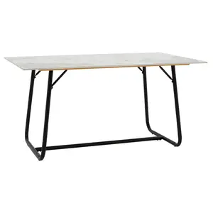 101-000074 Трпезариска маса Revello white marble-metal black leg
