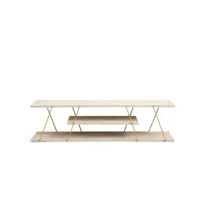 854KLN3086 Тв комода Canaz - Gold, Travertine
