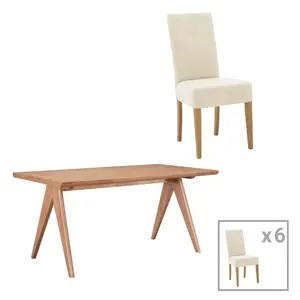 200-001056 Трпезариска маса Ditta-Winslow ен сет од 7 rubberwood во светло оревова боја 180x85x75см